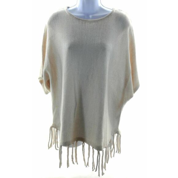 Domani Cream & Gold Metallic Oversized Dolman Sleeve Tasseled Sweateer Size M - Picture 1 of 3
